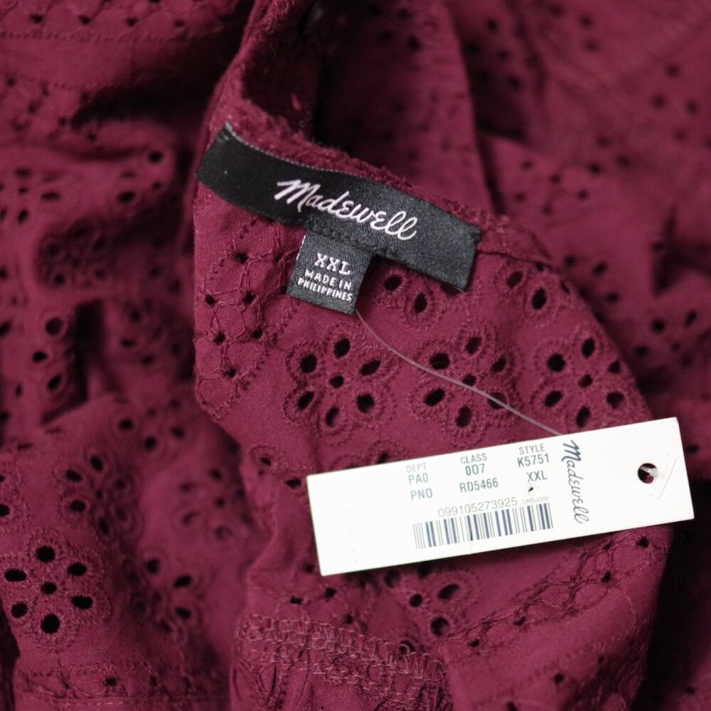 Madewell eyelet pom pom cotton burgundy long sleeve top Size:XXL - Picture 2 of 3
